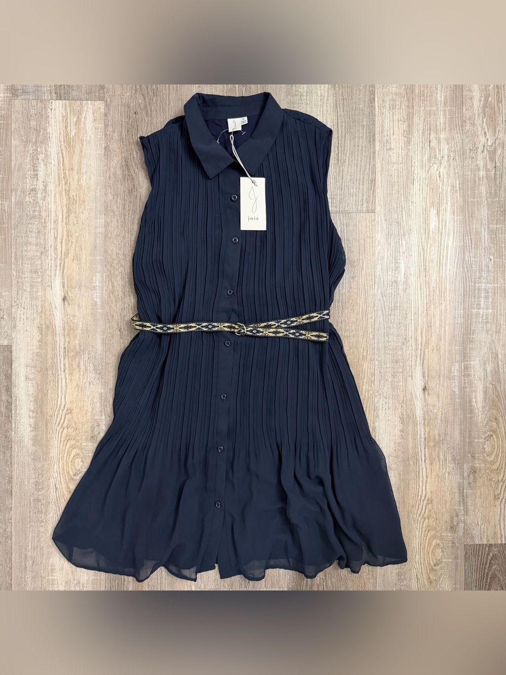 JOIE Women’s Sleeveless Pleated Collared Shift Dress in Navy, size XL NEW w tags